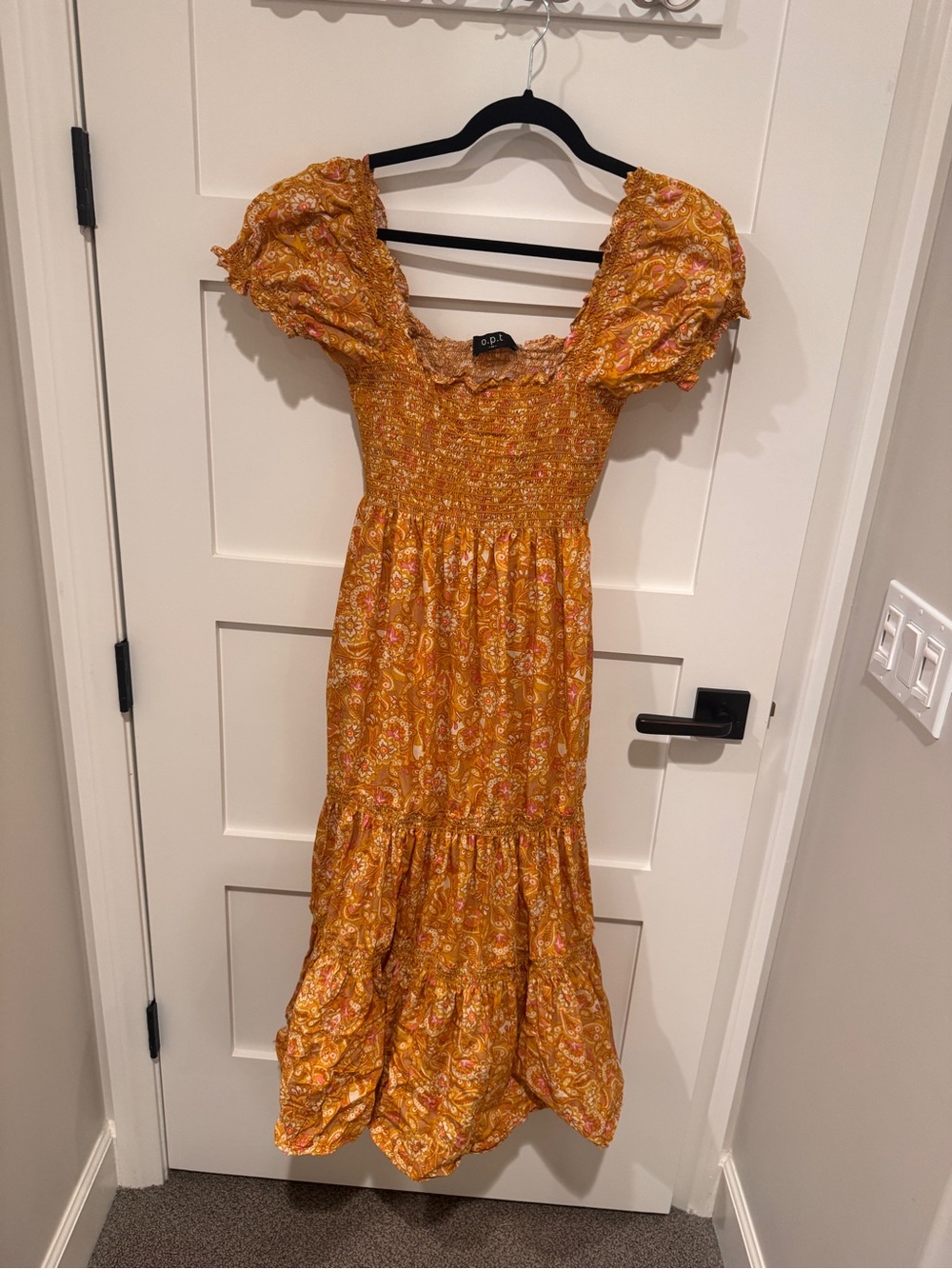 O.P.T. Mustard Yellow Paisley Daphne Midi Dress 100% Cotton
